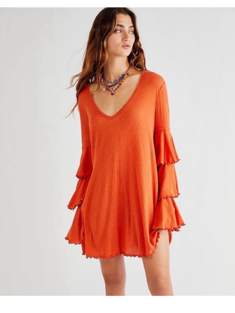 Free People Beach Seashore Mini Ruffle Dress Size Medium
